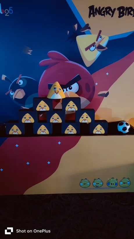 Angry Bird target blocks arranged on a themed backdrop for a Lucknow party