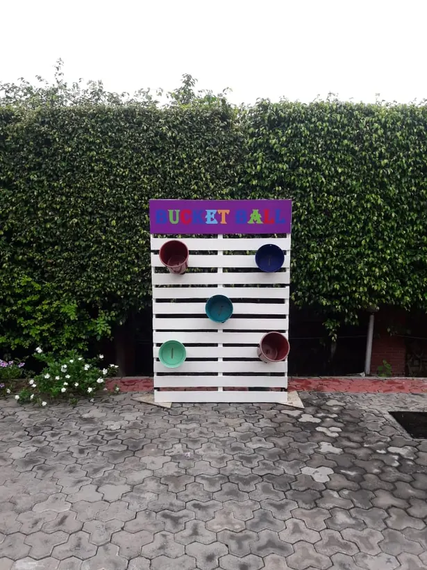 Bucket ball target board ready for guests in Jaipur