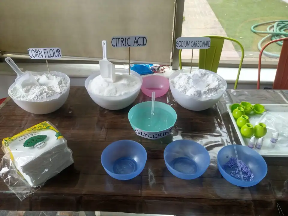 Bath Bomb ingredients arranged for a guided activity