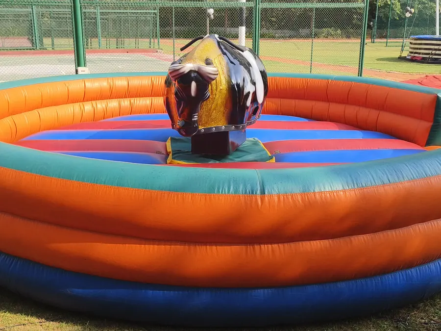 Close view of bull ride game arranged at a Lucknow venue