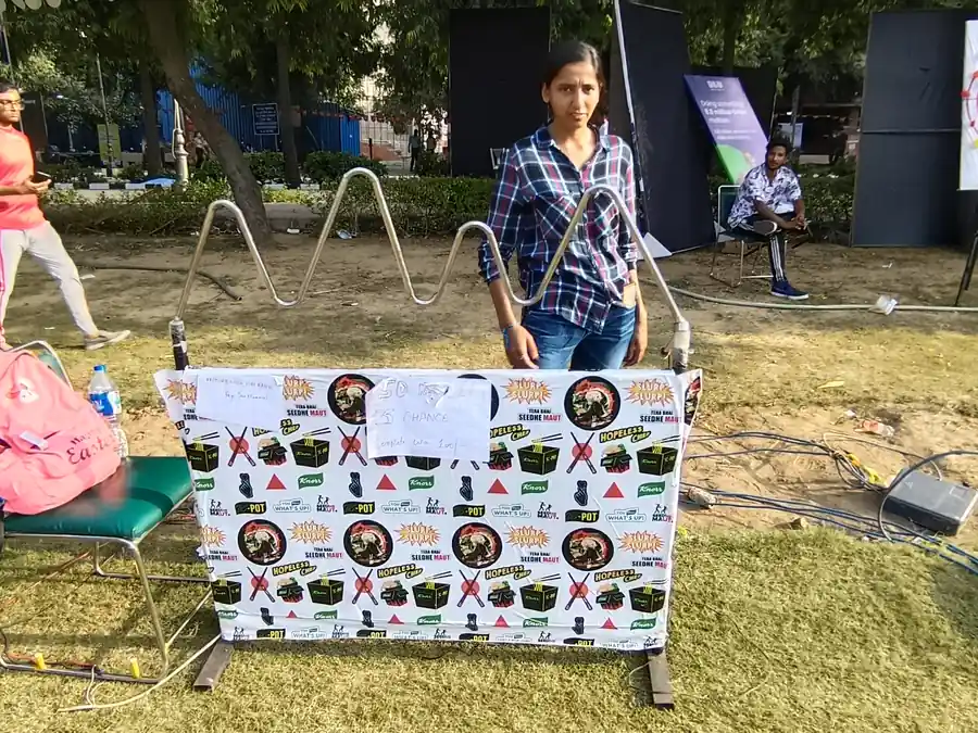 Close view of buzz wire game arranged at a Noida venue