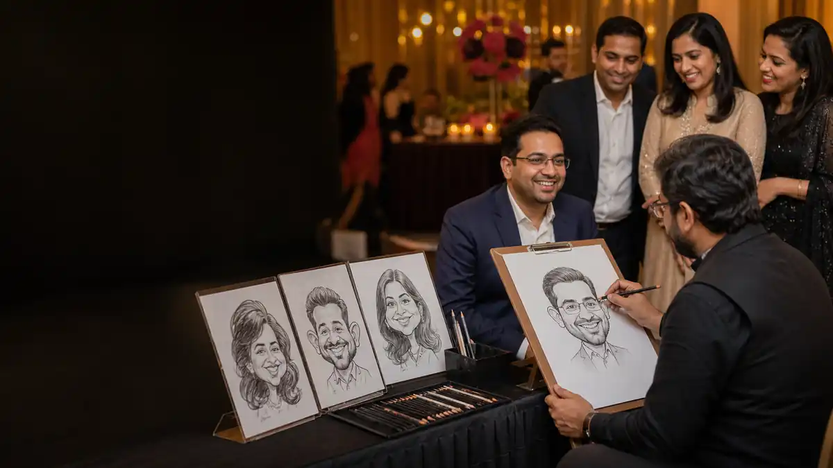 Sketch Artist(Caricature Artist) artist setup for an event in Goa