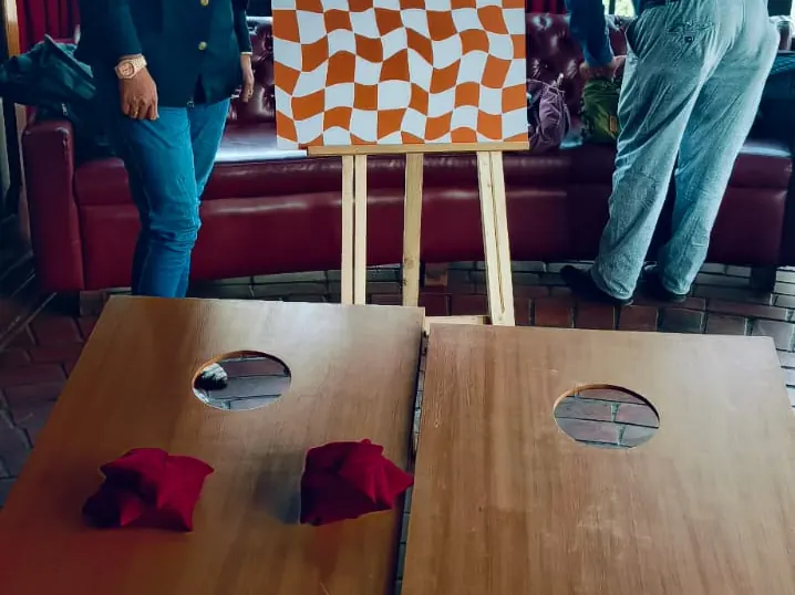 Professional Cornhole game rental setup for an event in Mumbai