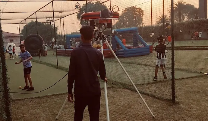 Cricket Bowling Machine setup prepared for an event in Lucknow
