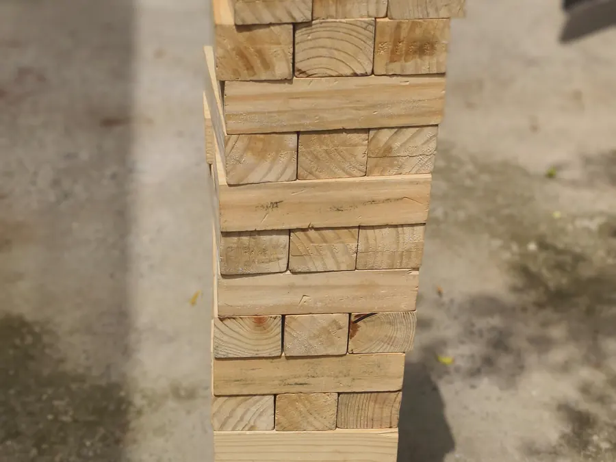 Close view of giant jenga arranged at a Chandigarh venue