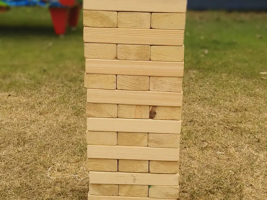 Event-ready giant jenga setup by Page One Memories in Chandigarh