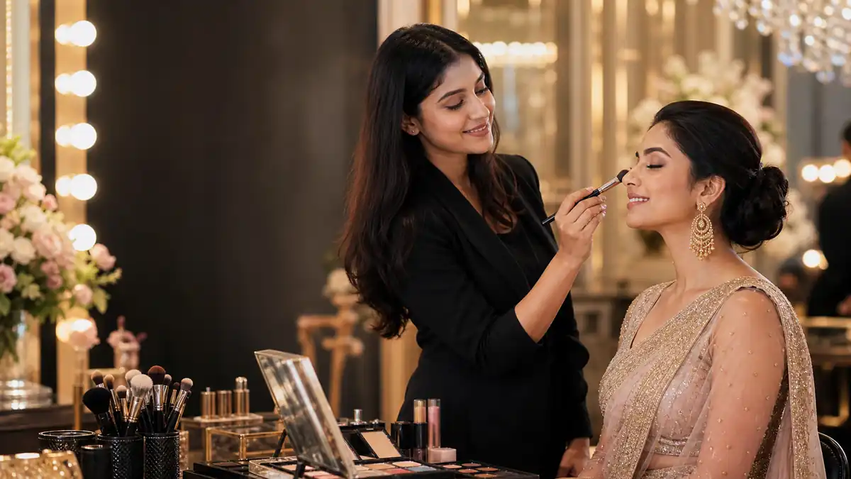 Guests enjoying make up artist activity setup in Goa