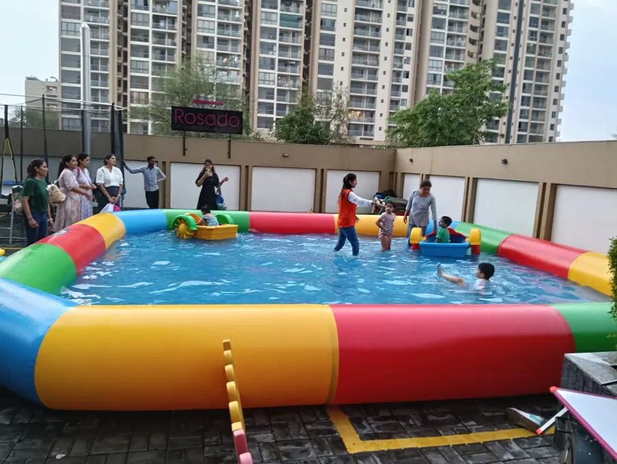 Guests enjoying a water pool party activity