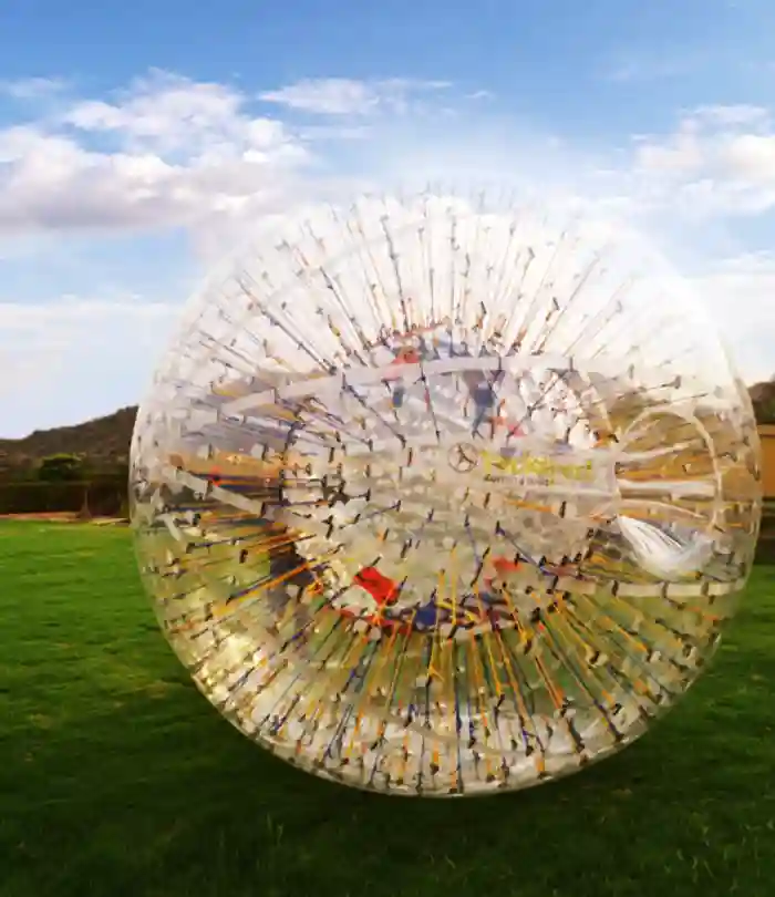 Large transparent zorbing ball at an outdoor event