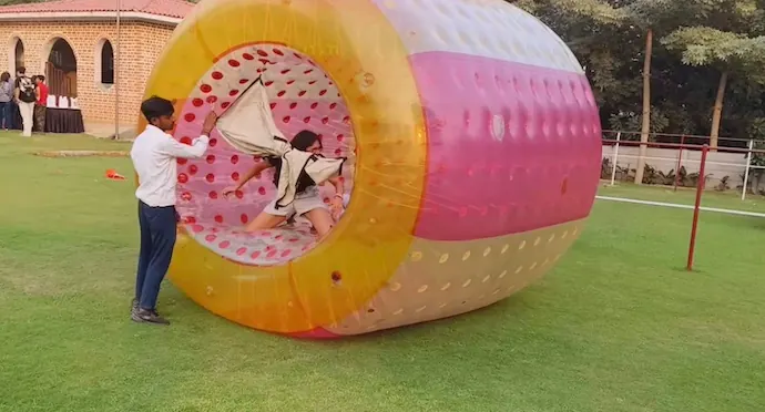 Close view of zorbing roller arranged at a Chandigarh venue